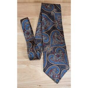 Stafford Executive Mens Silk Tie Blue Burgundy Gold Paisley Made in USA Classic
